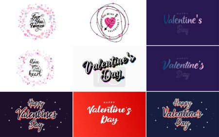 Téléchargez les illustrations : Happy Valentine's Day greeting card template with a floral theme and a red and pink color scheme - en licence libre de droit