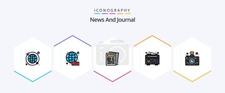 Illustration for News 25 FilledLine icon pack including media. camera. news. radio. frequency - Royalty Free Image
