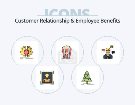 Téléchargez les illustrations : Customer Relationship And Employee Benefits Line Filled Icon Pack 5 Icon Design. book. money. health. cash. dollar - en licence libre de droit