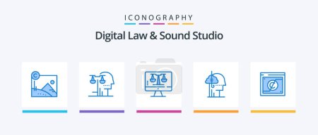 Illustration for Digital Law And Sound Studio Blue 5 Icon Pack Including human. catch. law. addiction. screen. Creative Icons Design - Royalty Free Image