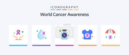 Téléchargez les illustrations : Pack de 5 icônes World Cancer Awareness Flat Incluant la santé. santé. bouteille. jour. monde. Icônes créatives Design - en licence libre de droit