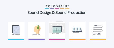 Téléchargez les illustrations : Sound Design And Sound Production Flat 5 Icon Pack Including lamp. amplifier. producer. wave. hertz. Creative Icons Design - en licence libre de droit