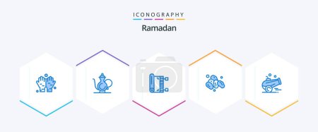 Ilustración de Ramadán 25 Paquete icono azul incluyendo iftar. Santo cielo. islam. fruta. ramadán - Imagen libre de derechos
