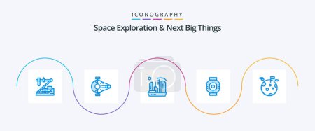 Téléchargez les illustrations : Space Exploration And Next Big Things Blue 5 Icon Pack Including component. airlock. ship. expansion. colony - en licence libre de droit
