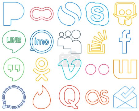 Illustration for 20 Versatile Colourful Outline Social Media Icons such as overflow. question. line and stockoverflow Versatile and high-quality - Royalty Free Image