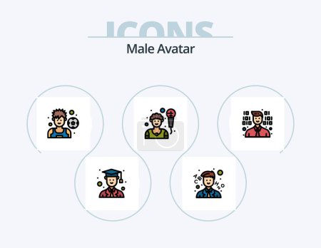 Téléchargez les illustrations : Icône remplie de ligne Avatar mâle Pack 5 Icône Design. Micro. Mec. Clochette. soldat. chauffeur - en licence libre de droit
