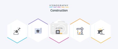 Illustration for Construction 25 Flat icon pack including trolley. barrow. measurement. crane. architecture - Royalty Free Image