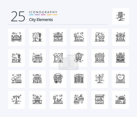 Ilustración de City Elements 25 Line icon pack including moon. house. coffee house. home. parking - Imagen libre de derechos