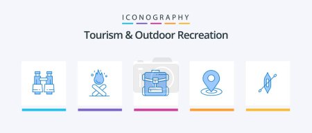 Illustration for Tourism And Outdoor Recreation Blue 5 Icon Pack Including canoe. hotel. bag . pin. location. Creative Icons Design - Royalty Free Image