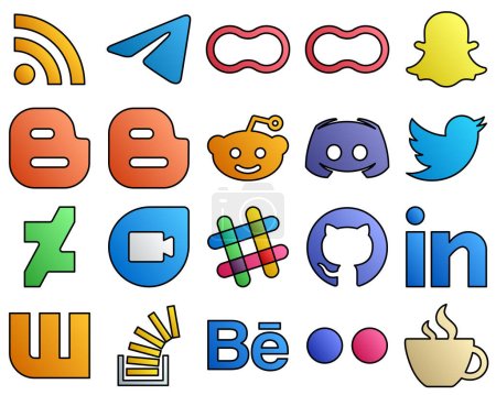 Illustration for Filled Line Style Social Media Icon Set tweet. snapchat. text and discord 20 Professional icons - Royalty Free Image