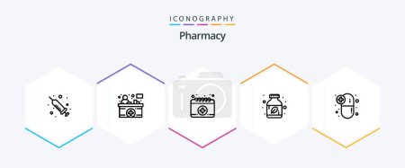 Illustration for Pharmacy 25 Line icon pack including medications. drugs. calendar. capsule. herbal - Royalty Free Image