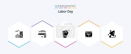 Téléchargez les illustrations : Labor Day 25 Glyph icon pack including day . calendar . size. engineer - en licence libre de droit