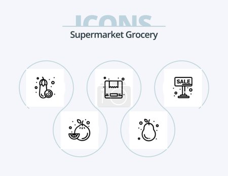 Téléchargez les illustrations : Grocery Line Icon Pack 5 Icon Design. cake. meat. food. leg. bone - en licence libre de droit