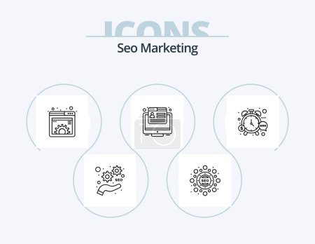 Illustration for Seo Marketing Line Icon Pack 5 Icon Design. browser seo. http. pay. marketing. billboard - Royalty Free Image