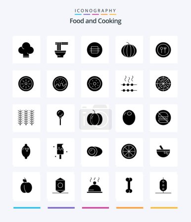 Téléchargez les illustrations : Creative Food 25 Glyph Solid Black icon pack  Such As knife. food. eat. watermelon. food - en licence libre de droit