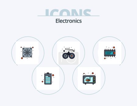 Illustration for Electronics Line Filled Icon Pack 5 Icon Design. . synthesizer. truck. electronic. light - Royalty Free Image