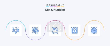 Illustration for Diet And Nutrition Blue 5 Icon Pack Including droop. scale. beet with leaves. weight. diet - Royalty Free Image