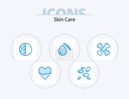 Illustration for Skin Blue Icon Pack 5 Icon Design. cut. bleeding. dermatologist. skin protection. skin care - Royalty Free Image