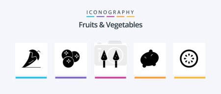 Téléchargez les illustrations : Fruits and Vegetables Glyph 5 Icon Pack Including gorki. cucumber. fruits. vegetable. food. Creative Icons Design - en licence libre de droit