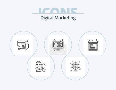 Téléchargez les illustrations : Ligne de marketing numérique Icône Pack 5 Icône Design. . marketing. numérique. numérique. stratégie de marketing - en licence libre de droit