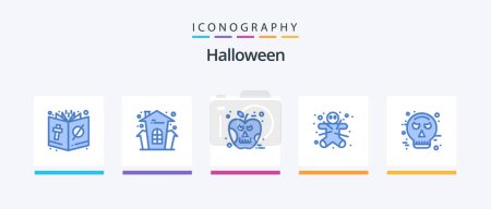 Illustration for Halloween Blue 5 Icon Pack Including avatar. gingerbread man. house holiday. ginger. skull. Creative Icons Design - Royalty Free Image