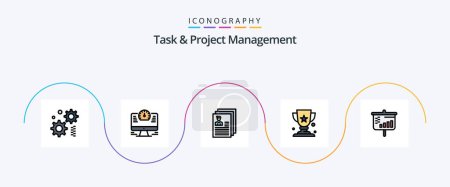 Ilustración de Task And Project Management Line Filled Flat 5 Icon Pack Including screen. bar. document. winner. award - Imagen libre de derechos
