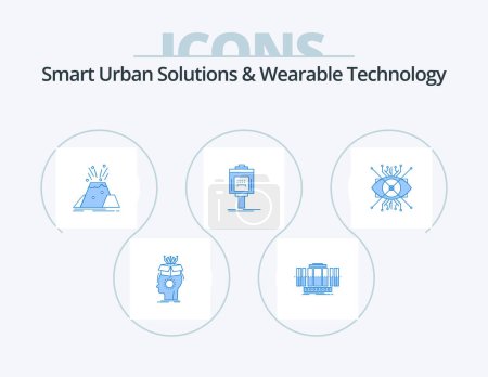 Téléchargez les illustrations : Smart Urban Solutions And Wearable Technology Blue Icon Pack 5 Icon Design. parking. safety. axis. alert. eruption - en licence libre de droit