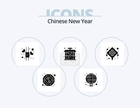 Illustration for Chinese New Year Glyph Icon Pack 5 Icon Design. new year. chinese. bamboo. chinese. building - Royalty Free Image