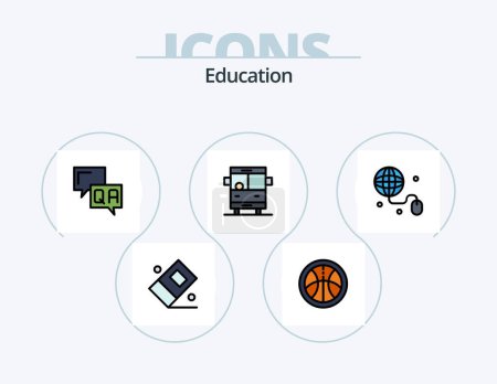 Téléchargez les illustrations : Education Line Filled Icon Pack 5 Icon Design. . sharpener. education. school bus - en licence libre de droit