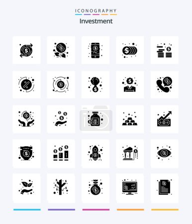 Téléchargez les illustrations : Investissement créatif 25 Glyphe Solide Noir icône pack tel que l'argent. un atout. la banque. l'argent. finances - en licence libre de droit