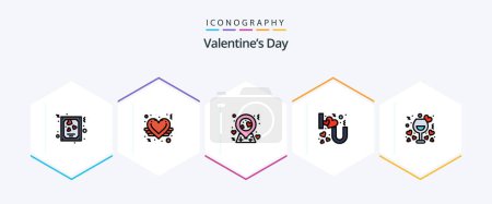 Illustration for Valentines Day 25 FilledLine icon pack including night. date. location. you. i - Royalty Free Image