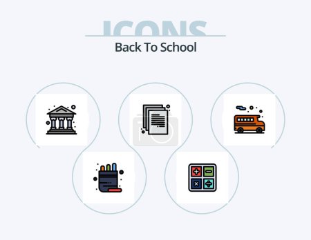 Ilustración de Back To School Line Filled Icon Pack 5 Icon Design. education. music. school. tennis. racket - Imagen libre de derechos