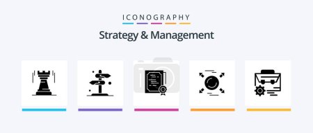 Téléchargez les illustrations : Strategy And Management Glyph 5 Icon Pack Including direction. circle. checkmark. diploma. sign. Creative Icons Design - en licence libre de droit