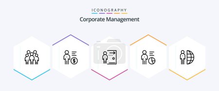 Illustration for Corporate Management 25 Line icon pack including efficiency. chart. money. person. fired - Royalty Free Image