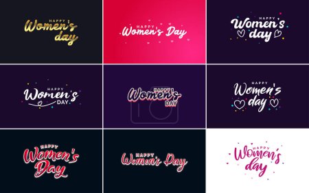 Illustration for Abstract Happy Women's Day logo with a women's face and love vector design in pink and black colors - Royalty Free Image