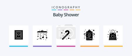 Téléchargez les illustrations : Baby Shower Glyph 5 Icon Pack Including bag. gift. toy. family. infant. Creative Icons Design - en licence libre de droit