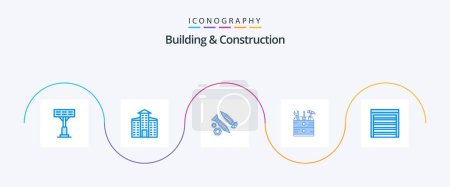 Téléchargez les illustrations : Building And Construction Blue 5 Icon Pack Including construction. door. construction. tools. box - en licence libre de droit