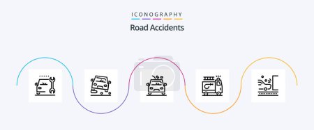 Téléchargez les illustrations : Road Accidents Line 5 Icon Pack Including navigation. accident. car. car. firefighter - en licence libre de droit
