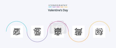 Illustration for Valentines Day Line 5 Icon Pack Including valentine. shop. hourglass. love. gift - Royalty Free Image