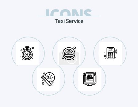 Téléchargez les illustrations : Ligne de service de taxi Icône Pack 5 Icône Design. route. mobile. crédit. carte. transports - en licence libre de droit