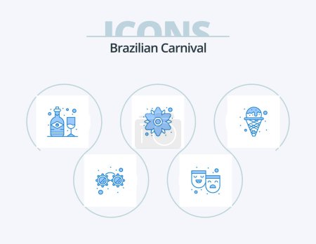 Illustration for Brazilian Carnival Blue Icon Pack 5 Icon Design. ice cream. cream. bottle. plant. floral - Royalty Free Image