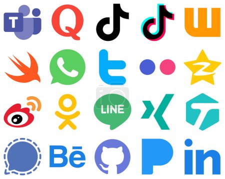 Ilustración de 20 Professional and Modern Flat Social Media Icons tencent. yahoo. flickr and twitter icons. Gradient Social Media Icons - Imagen libre de derechos
