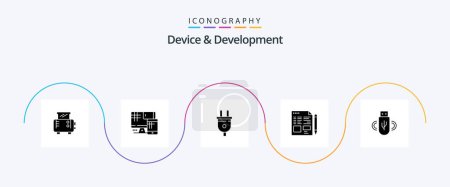 Téléchargez les illustrations : Device And Development Glyph 5 Icon Pack Including data . usb . plug. education. text - en licence libre de droit