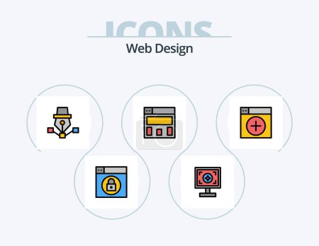 Téléchargez les illustrations : Conception Web ligne rempli Icône Pack 5 Icône Design. design. texte. web. programme. police - en licence libre de droit