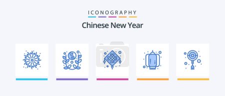 Illustration for Chinese New Year Blue 5 Icon Pack Including decoration. lantern. chinese. decoration. china. Creative Icons Design - Royalty Free Image
