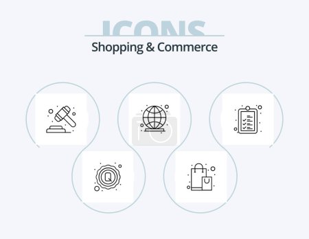 Téléchargez les illustrations : Shopping And Commerce Line Icon Pack 5 Icon Design. award. grocery. shopping bag. fruits bucket. sale tag - en licence libre de droit