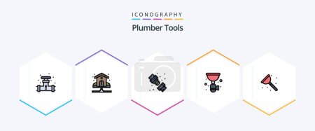 Téléchargez les illustrations : Plumber 25 FilledLine icon pack including sink. plumber. plumbing. pipe. plumber - en licence libre de droit