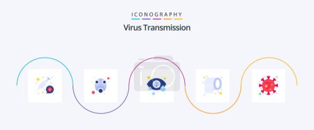 Ilustración de Virus Transmission Flat 5 Icon Pack Incluyendo coronavirus. seguridad. conjuntivitis. tejido. limpieza - Imagen libre de derechos