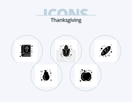 Illustration for Thanksgiving Glyph Icon Pack 5 Icon Design. bread. thanksgiving. bible. corn. autumn - Royalty Free Image