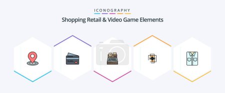 Illustration for Shoping Retail And Video Game Elements 25 FilledLine icon pack including shirt. shopping. fax. buttle. milk - Royalty Free Image
